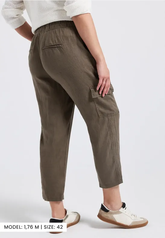 Linnen broek in cargolook acron brown