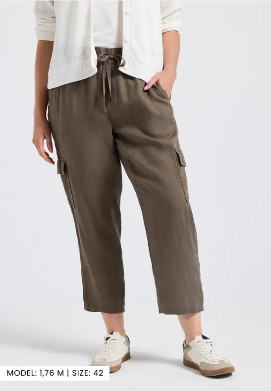 Linnen broek in cargolook acron brown