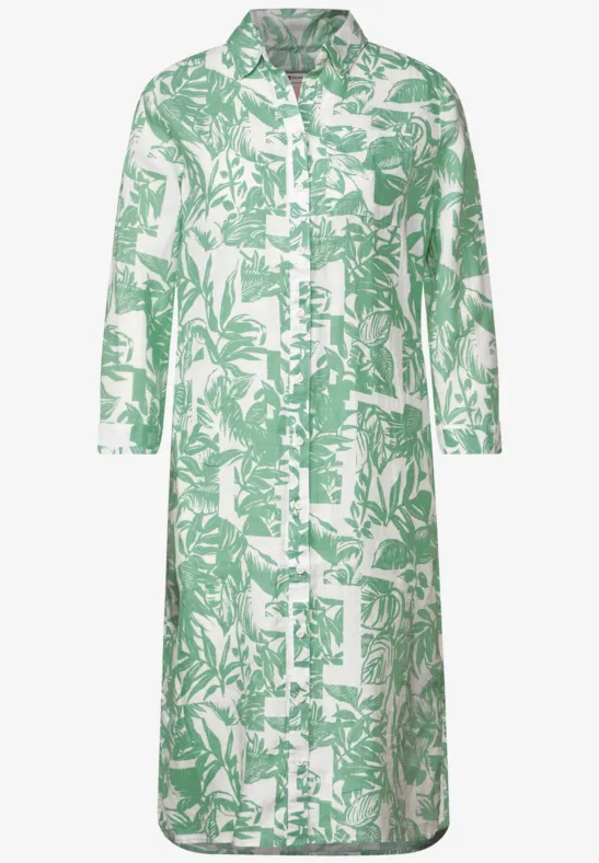 Linnen shirtjurk met print soft leafy green