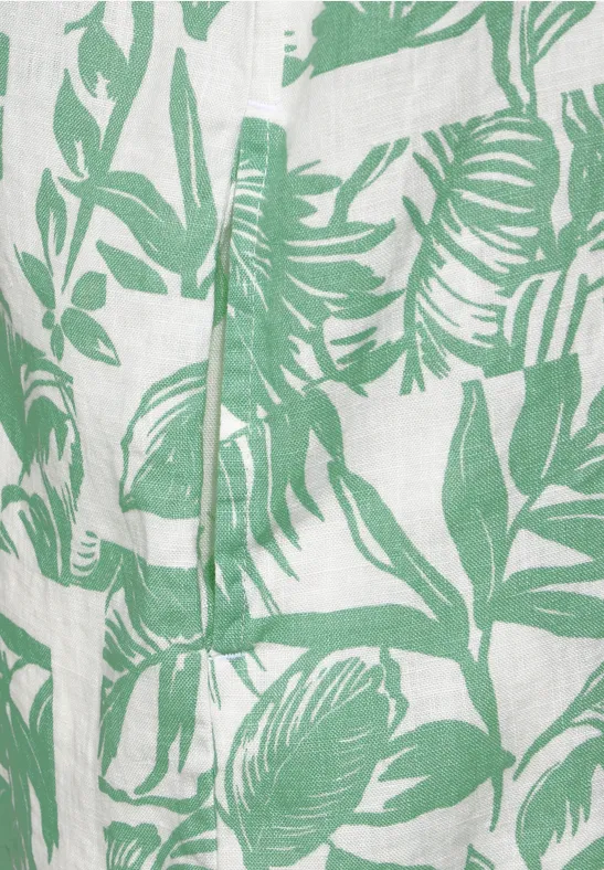 Linnen shirtjurk met print soft leafy green