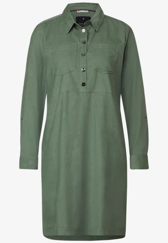 Corduroy jurk met zakken novel green