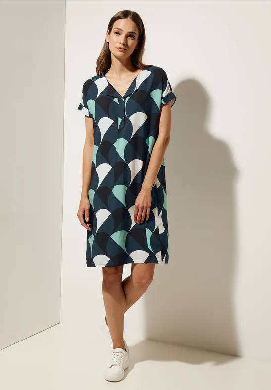 Printkleid in Viskose cool vintage green