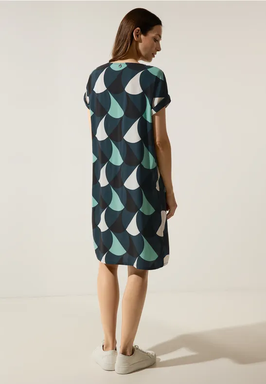 Printkleid in Viskose cool vintage green