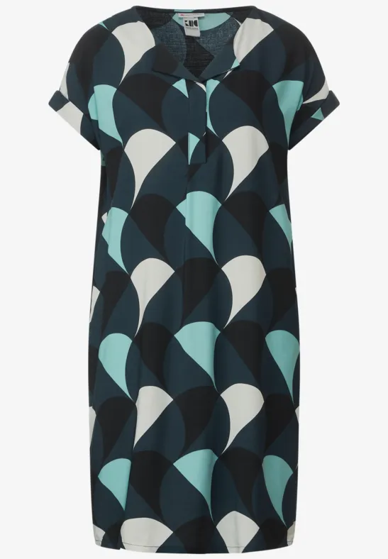 Printkleid in Viskose cool vintage green
