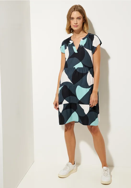 Viskose Kleid mit Print cool vintage green