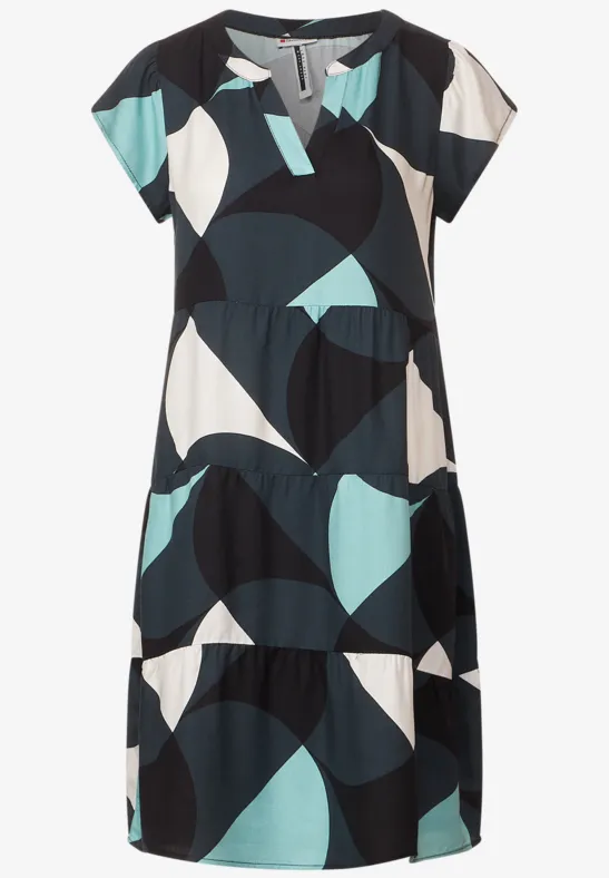 Viskose Kleid mit Print cool vintage green