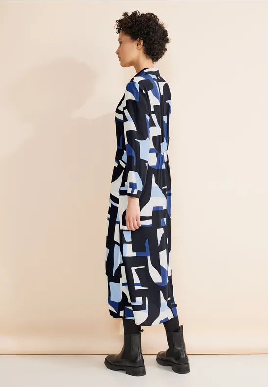 Print Hemdblusenkleid deep blue