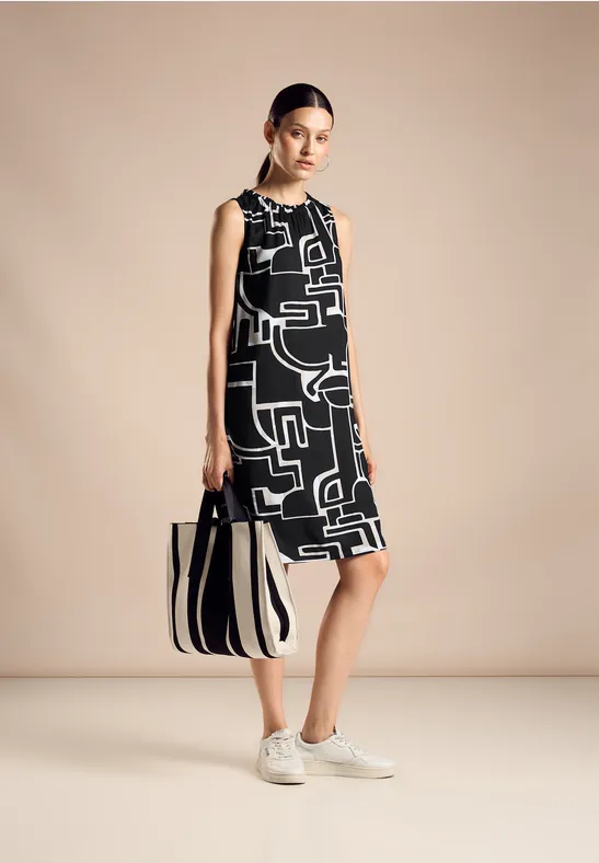 Mouwloze jurk met print Black
