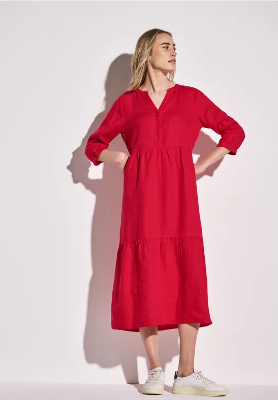 Leinen-Kleid mit Volants glory red