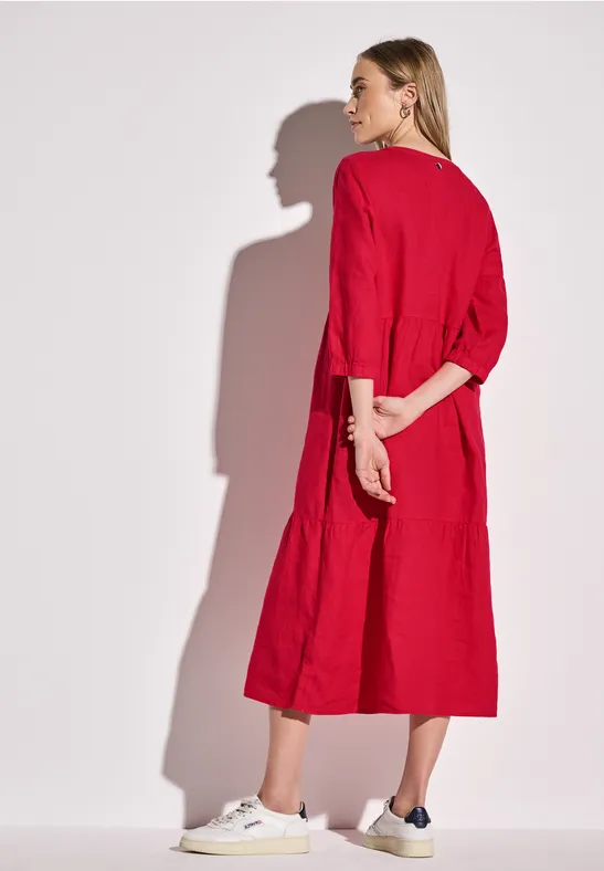 Leinen-Kleid mit Volants glory red