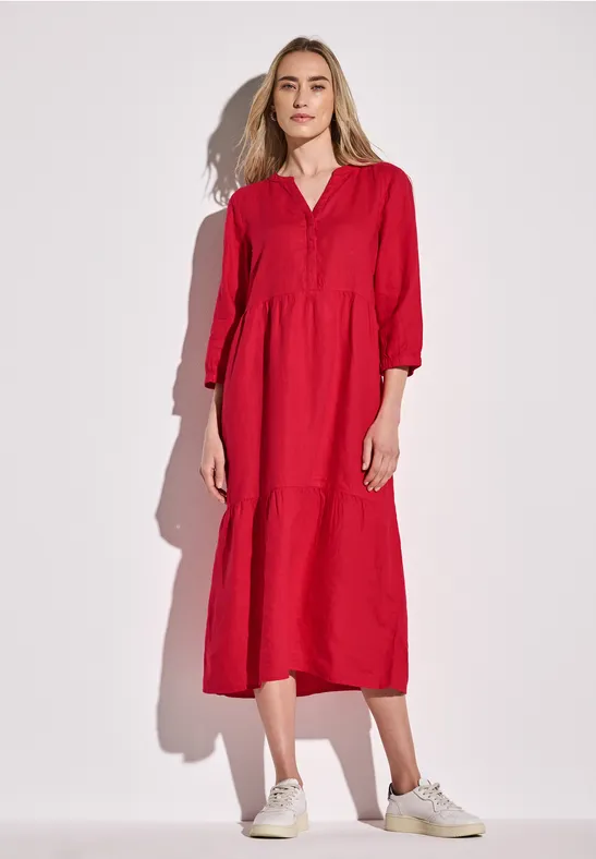 Leinen-Kleid mit Volants glory red