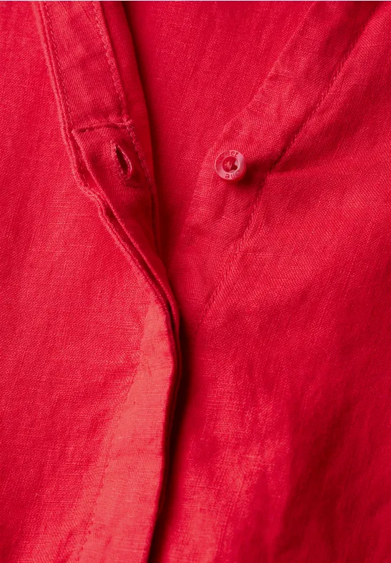 Leinen-Kleid mit Volants glory red