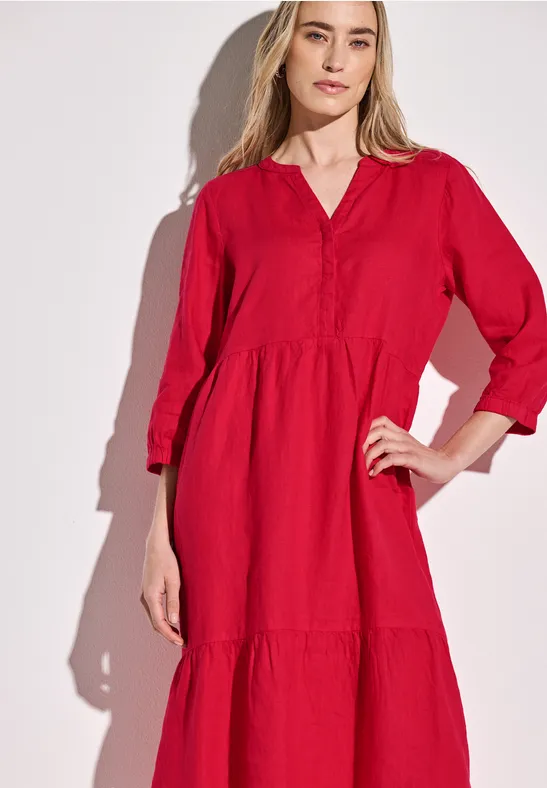 Leinen-Kleid mit Volants glory red
