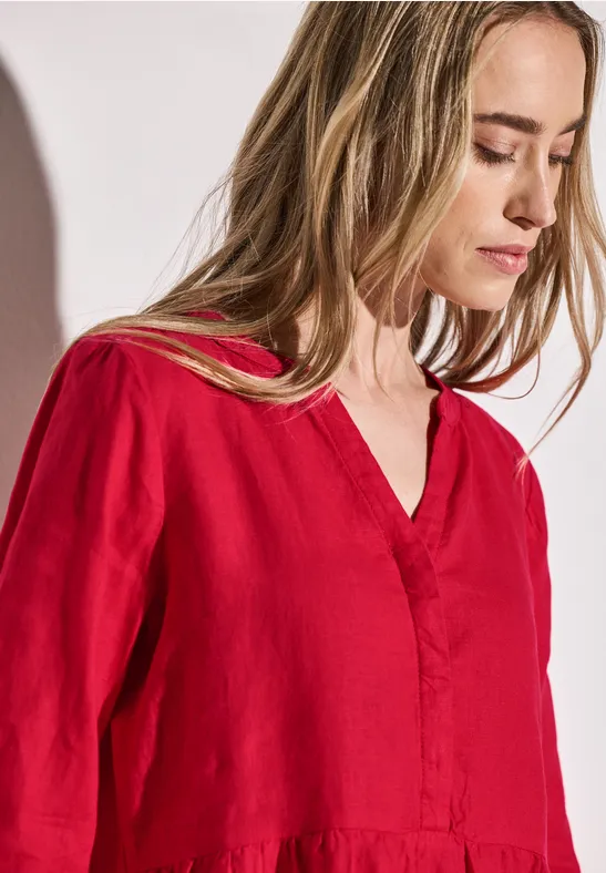 Leinen-Kleid mit Volants glory red