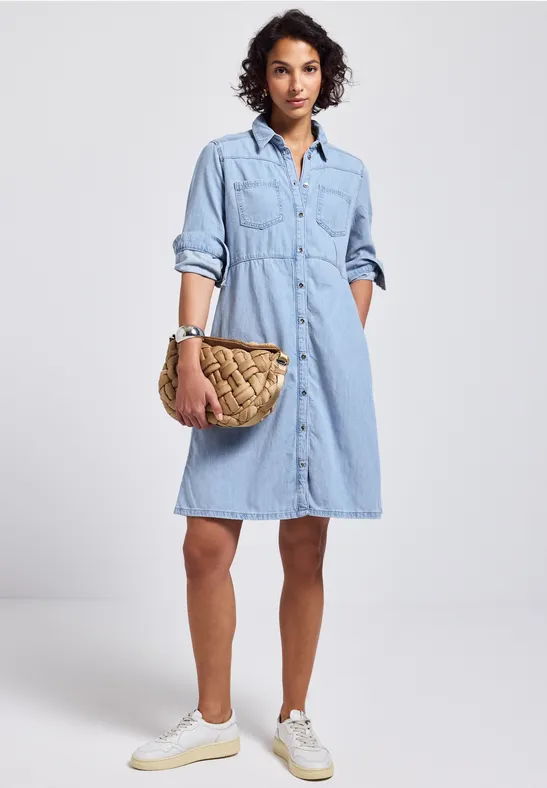 Jeanskleid mit Knopfleiste Light blue washed