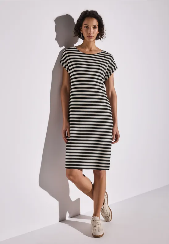 Gestreepte jersey jurk Black