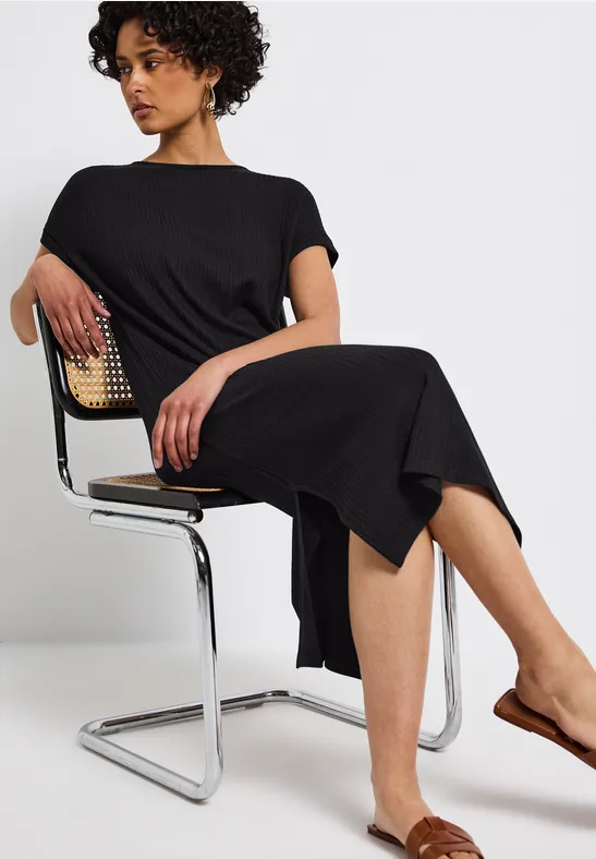 Kleid mit Rippstruktur Black