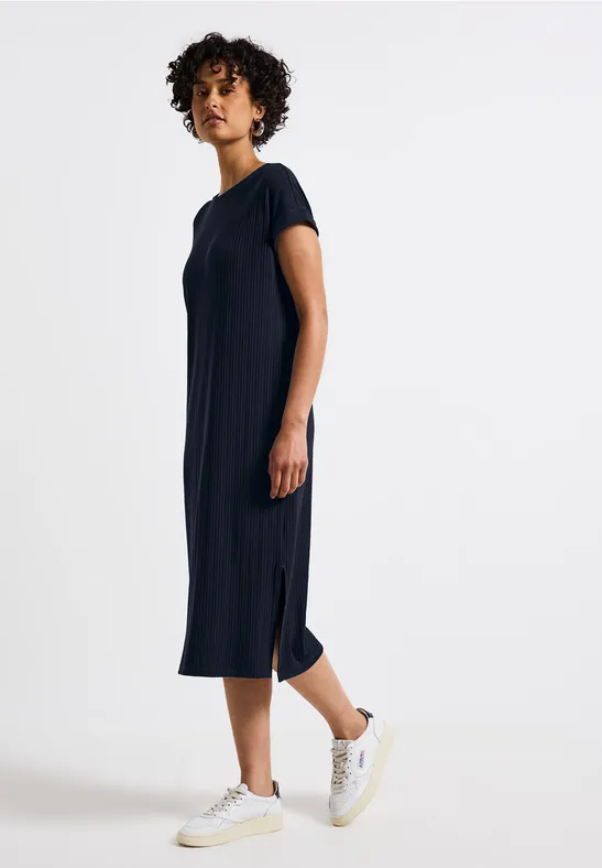 Jurk met geribbelde structuur deep blue