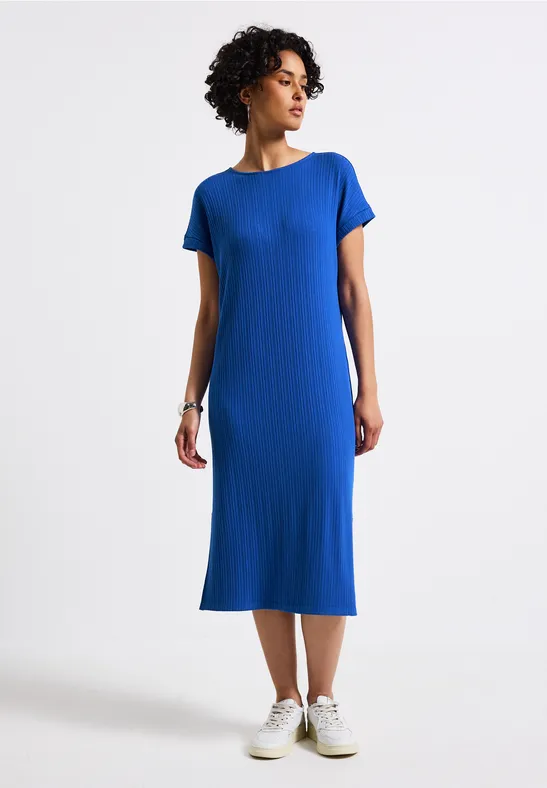 Jurk met geribbelde structuur dodger blue