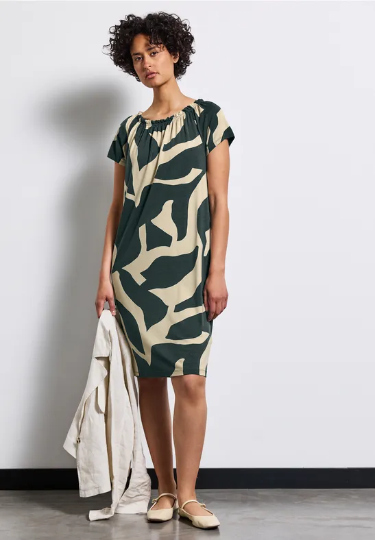 Carmen jurk met patroon mid green