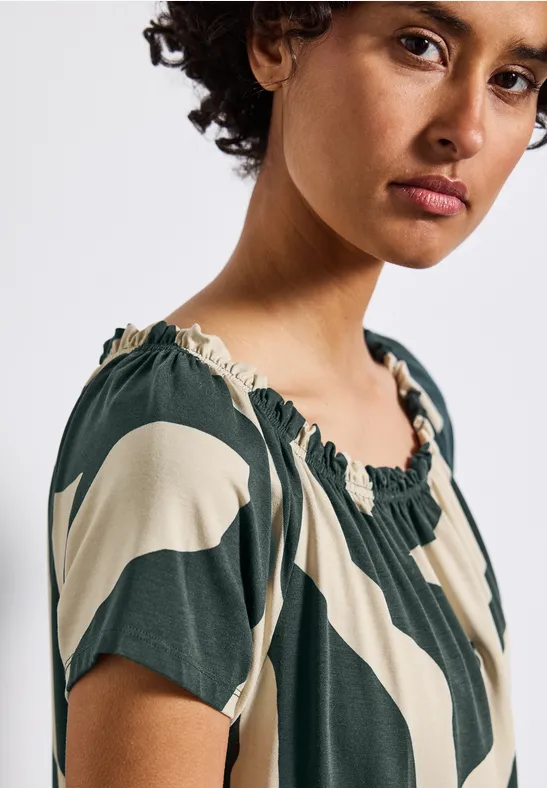 Carmen jurk met patroon mid green