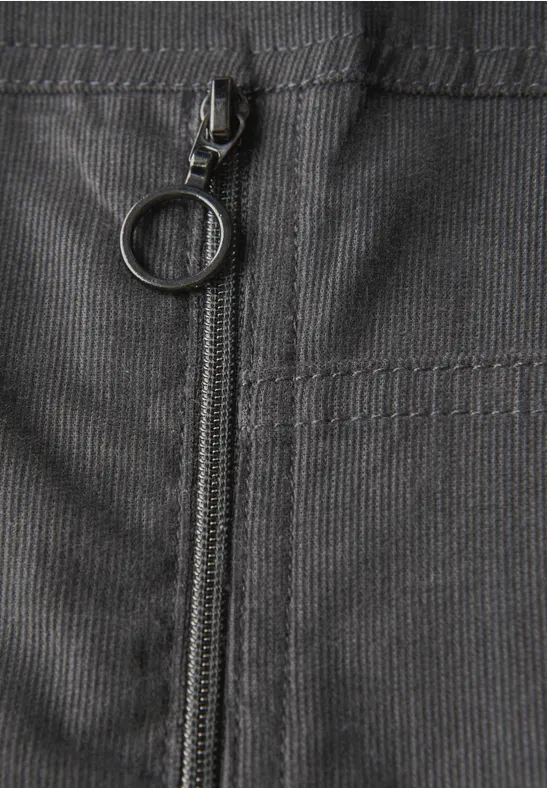 Corduroy jurk met gespleten hals concrete grey