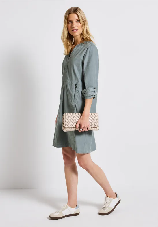 Corduroy jurk met gespleten hals washed blue