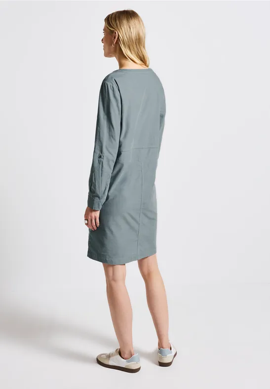 Corduroy jurk met gespleten hals washed blue