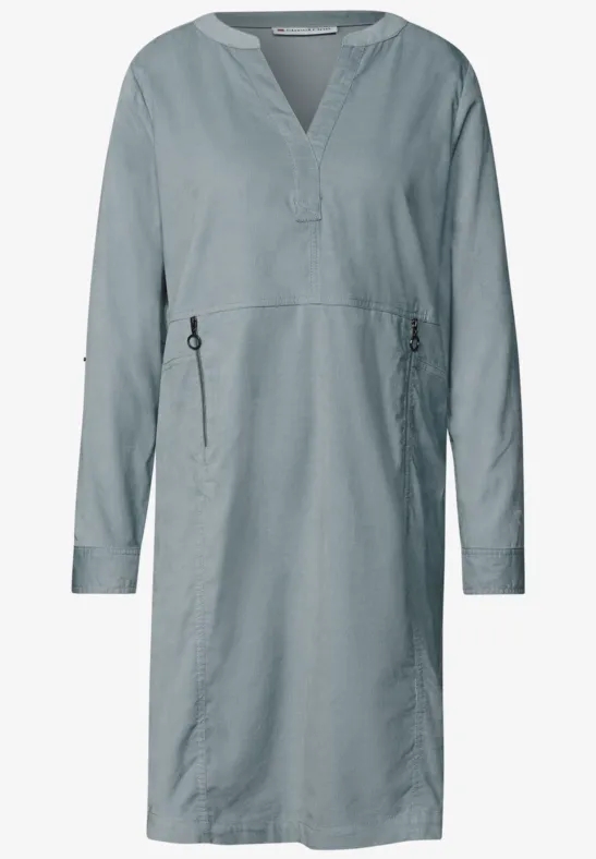 Corduroy jurk met gespleten hals washed blue