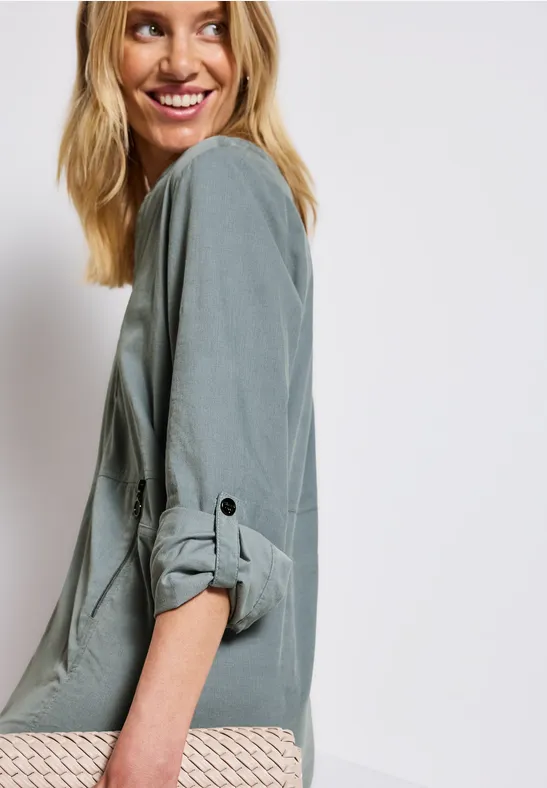 Corduroy jurk met gespleten hals washed blue