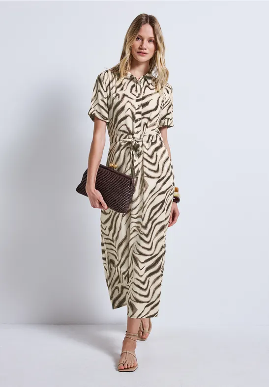 Robe chemisier à motifs tumbled beige