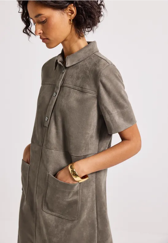 Velours blousejurk bark brown