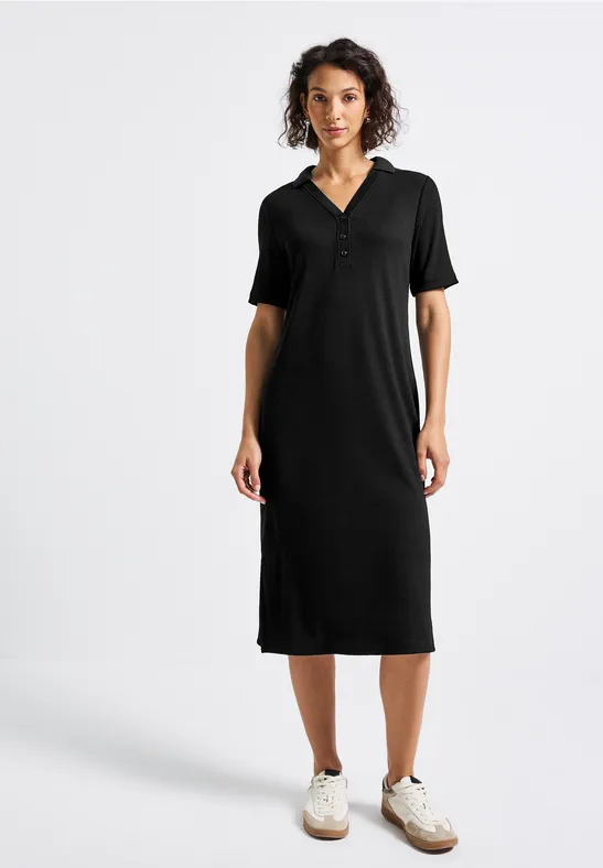 Polo-jurk met geribde structuur Black