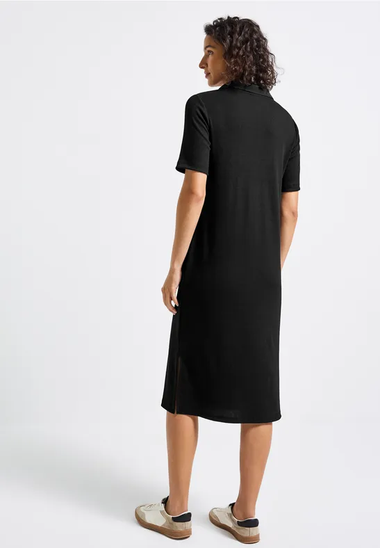 Polo-jurk met geribde structuur Black