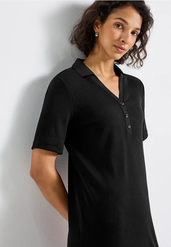 Polo-jurk met geribde structuur Black