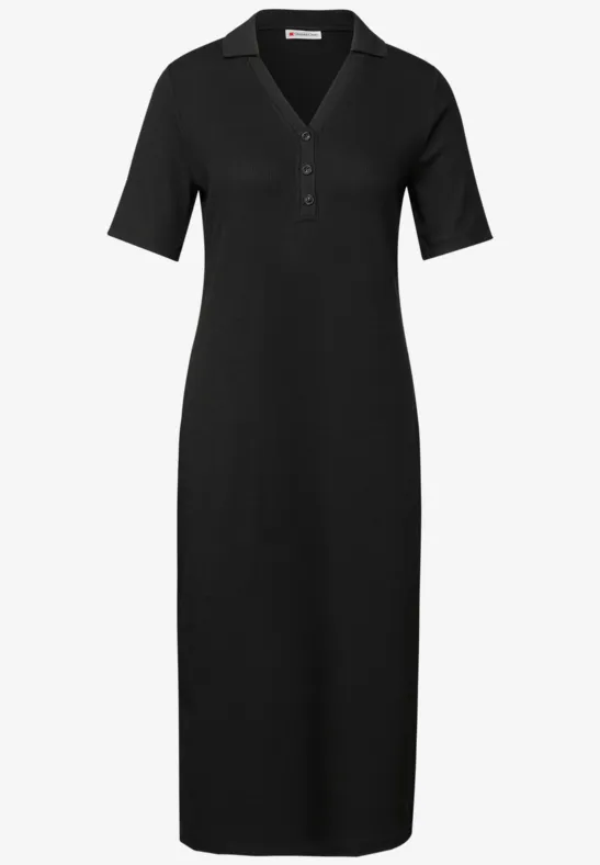 Polo-jurk met geribde structuur Black