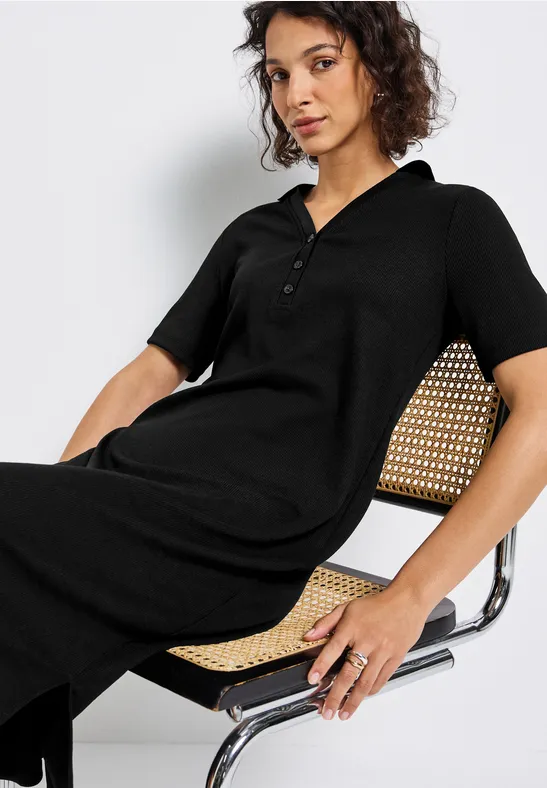 Polo-jurk met geribde structuur Black