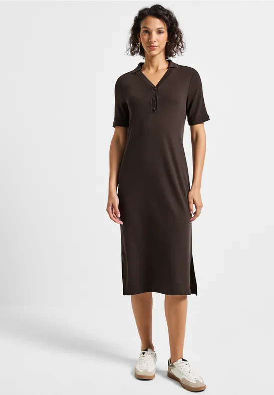 Polo-jurk met geribde structuur deep roast brown