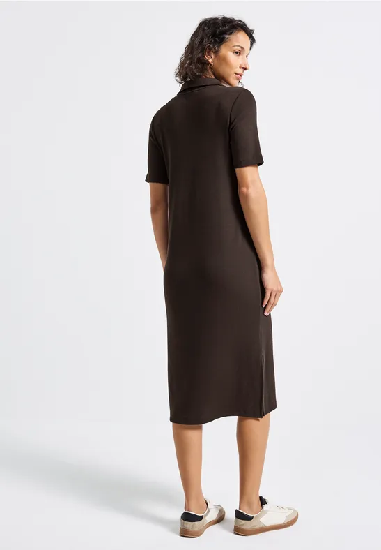 Polo-jurk met geribde structuur deep roast brown
