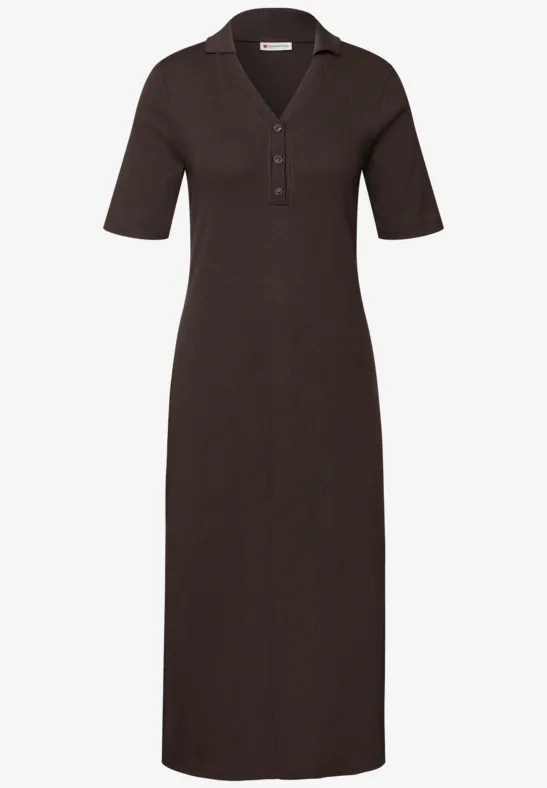 Polo-jurk met geribde structuur deep roast brown