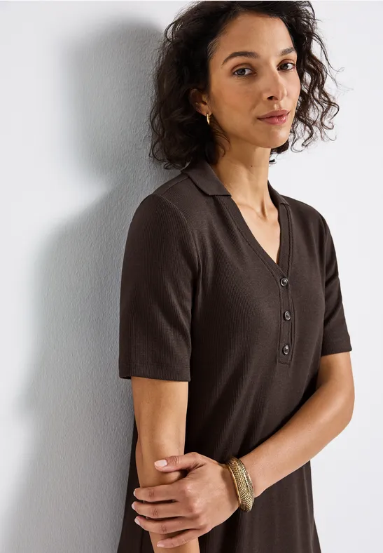 Polo-jurk met geribde structuur deep roast brown