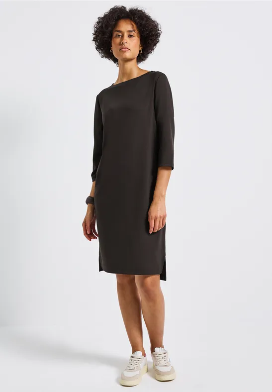 Sweat jurk met splitten deep roast brown