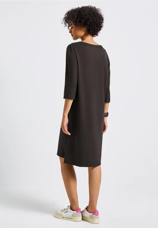 Sweat jurk met splitten deep roast brown