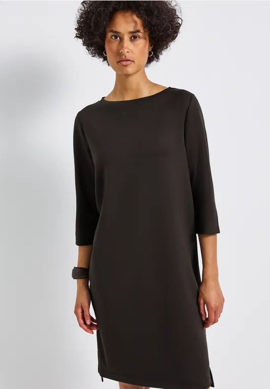 Sweat jurk met splitten deep roast brown