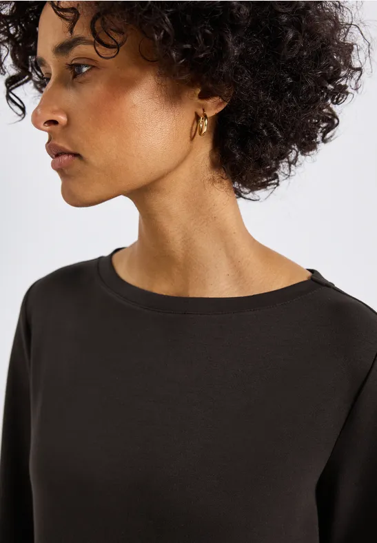 Sweat jurk met splitten deep roast brown