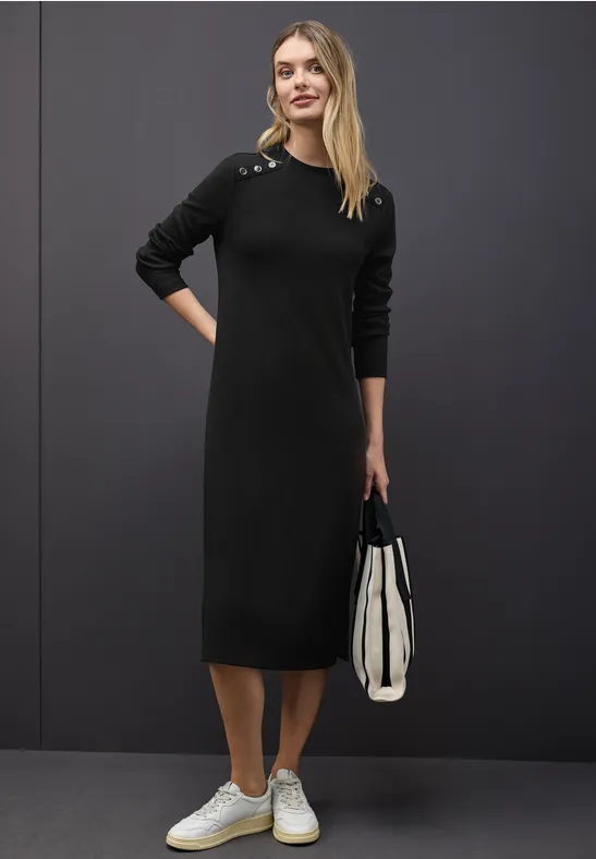 Geribde jurk Black