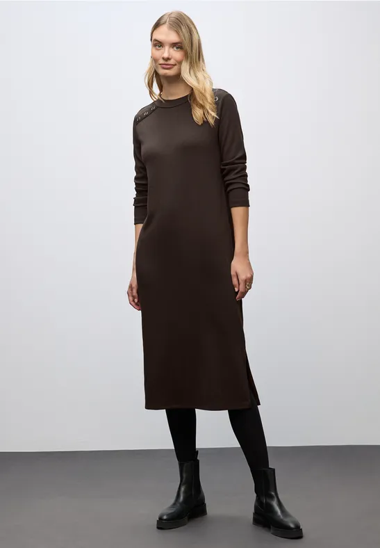 Geribde jurk deep roast brown