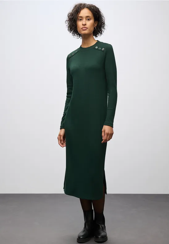 Geribde jurk evernight green