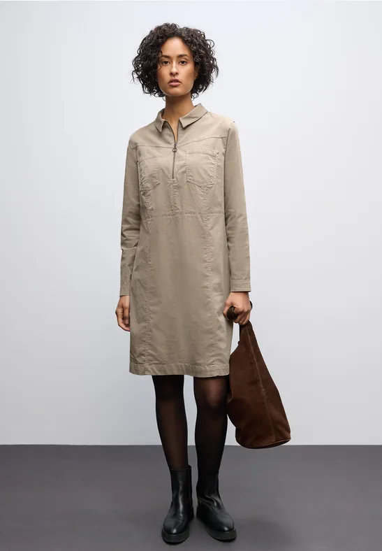 Corduroy jurk met rits morning beige