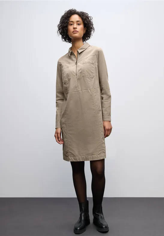 Corduroy jurk met rits morning beige